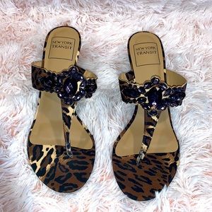 New York Transit Leopard print wedge sandals